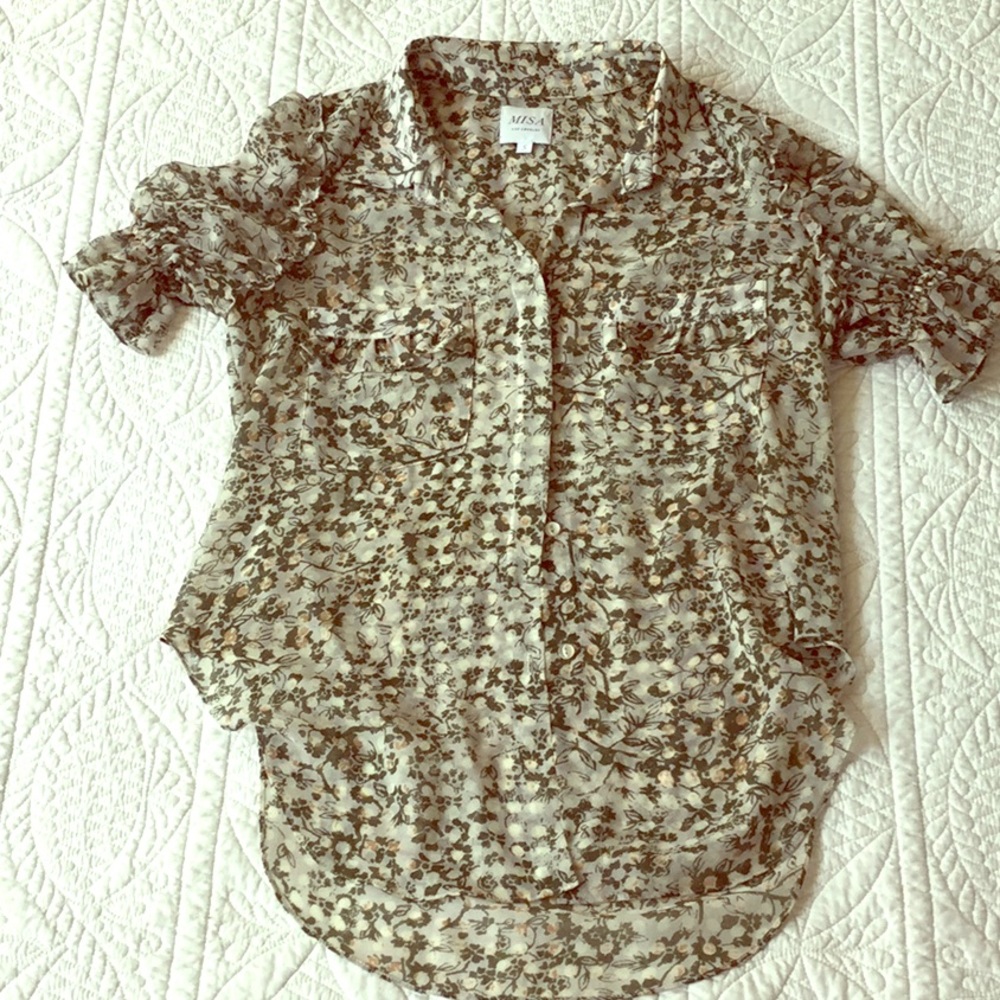 Misa sheer floral short sleeve blouse